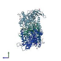 PDB entry 6hsw coloured by chain, side view.