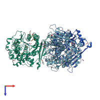 PDB entry 6hsw coloured by chain, top view.