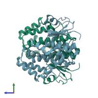 PDB entry 6ht6 coloured by chain, side view.