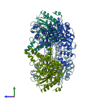 PDB entry 6ht8 coloured by chain, side view.