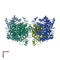 PDB entry 6ht8 coloured by chain, top view.