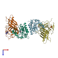 PDB entry 6ht9 coloured by chain, top view.