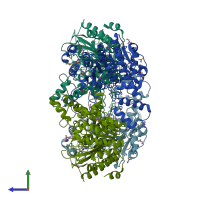 PDB entry 6htg coloured by chain, side view.