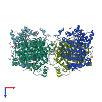 PDB entry 6hu1 coloured by chain, top view.