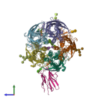 PDB entry 6hup coloured by chain, side view.