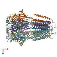 PDB entry 6hup coloured by chain, top view.