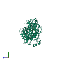 PDB entry 6hv0 coloured by chain, side view.