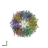 PDB entry 6hv3 coloured by chain, side view.