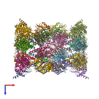 PDB entry 6hv3 coloured by chain, top view.