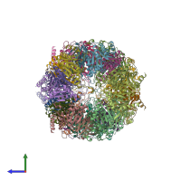 PDB entry 6hv7 coloured by chain, side view.