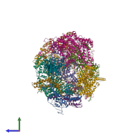 PDB entry 6hv9 coloured by chain, side view.