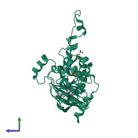 PDB entry 6hvd coloured by chain, side view.