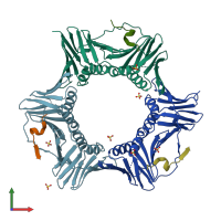 PDB entry 6hvo coloured by chain, front view.