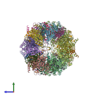 PDB entry 6hw0 coloured by chain, side view.