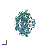 PDB entry 6hw1 coloured by chain, side view.