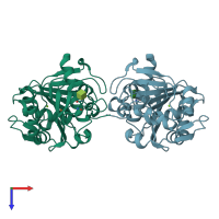 PDB entry 6hw1 coloured by chain, top view.