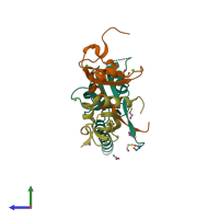PDB entry 6hw2 coloured by chain, side view.