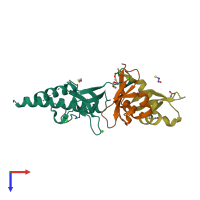 PDB entry 6hw2 coloured by chain, top view.