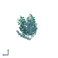 PDB entry 6hwl coloured by chain, side view.