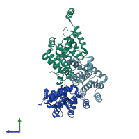 PDB entry 6hww coloured by chain, side view.