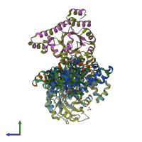 PDB entry 6hxg coloured by chain, side view.