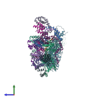 PDB entry 6hy0 coloured by chain, side view.