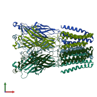 PDB entry 6hya coloured by chain, front view.