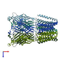 PDB entry 6hya coloured by chain, top view.