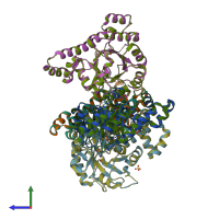 PDB entry 6hye coloured by chain, side view.