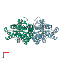 PDB entry 6hyh coloured by chain, top view.