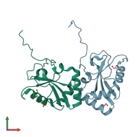 PDB entry 6hym coloured by chain, front view.