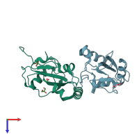 PDB entry 6hym coloured by chain, top view.