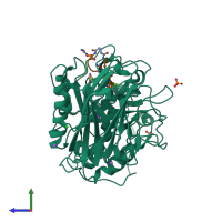 PDB entry 6hzd coloured by chain, side view.