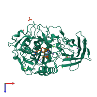 PDB entry 6hzd coloured by chain, top view.