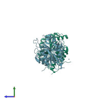 PDB entry 6hzl coloured by chain, side view.