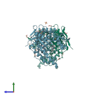 PDB entry 6hzy coloured by chain, side view.