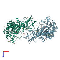 PDB entry 6hzy coloured by chain, top view.