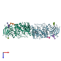 PDB entry 6hzz coloured by chain, top view.