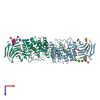 PDB entry 6i01 coloured by chain, top view.