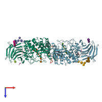 PDB entry 6i02 coloured by chain, top view.