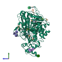 PDB entry 6i0b coloured by chain, side view.