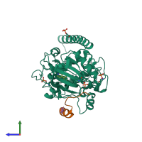 PDB entry 6i2a coloured by chain, side view.