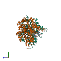 PDB entry 6i2i coloured by chain, side view.