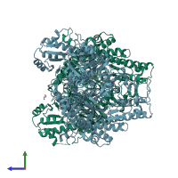 PDB entry 6i33 coloured by chain, side view.