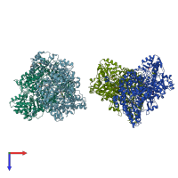 PDB entry 6i34 coloured by chain, top view.