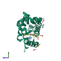 PDB entry 6i3t coloured by chain, side view.