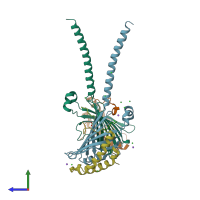 PDB entry 6i3v coloured by chain, side view.