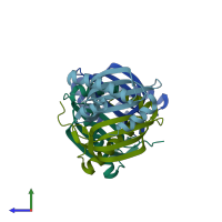 PDB entry 6i6o coloured by chain, side view.