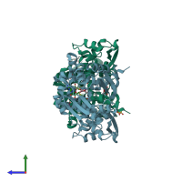 PDB entry 6i73 coloured by chain, side view.