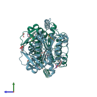 PDB entry 6i8f coloured by chain, side view.